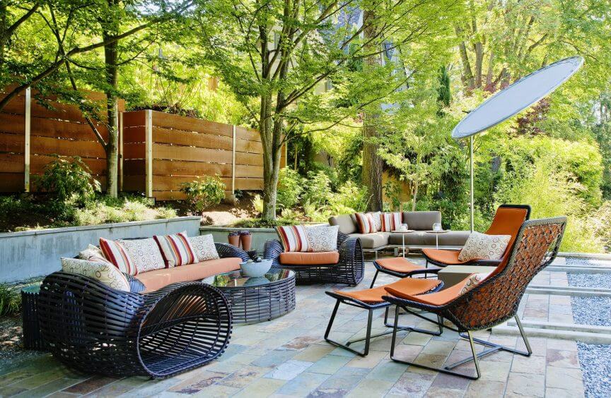 Urban Luxury Outdoor Spaces with beautiful patio furniture and lush plantings